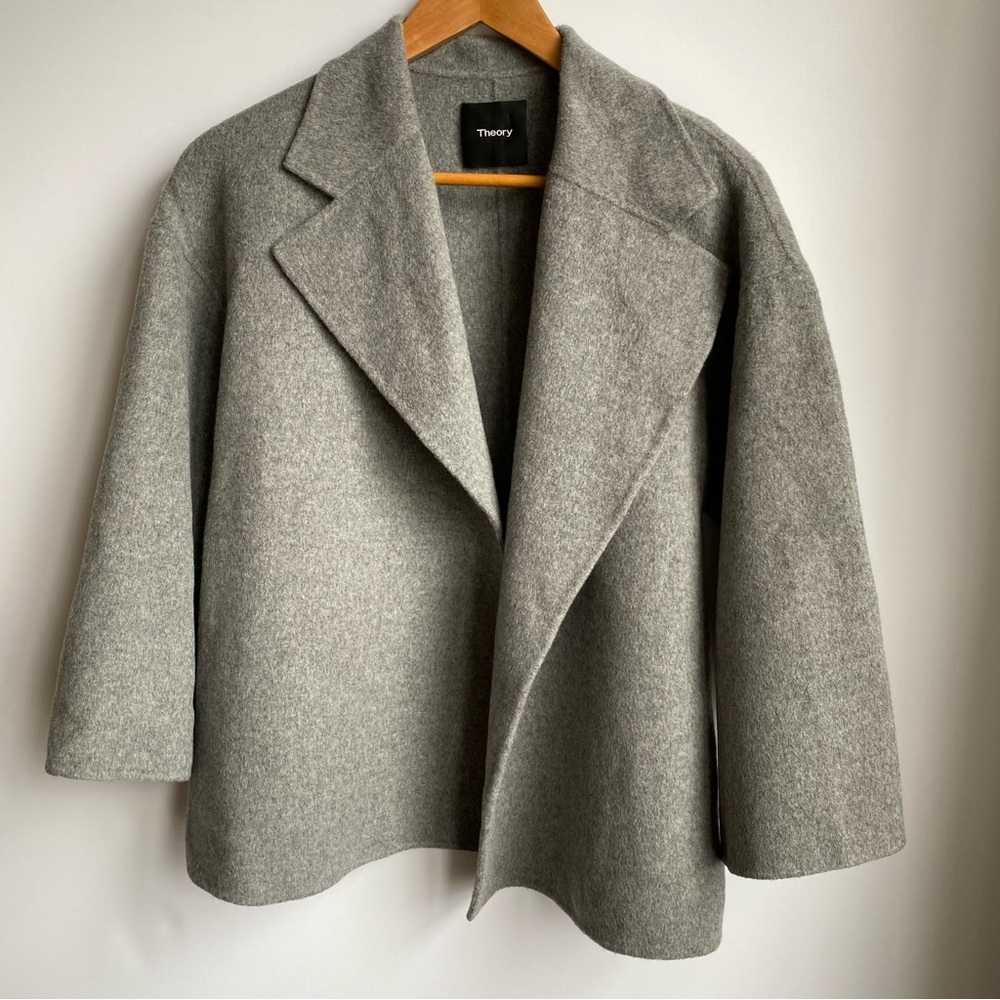 Theory Wool Cashmere Bell Sleeve Kimono Wrap Robe Jacket *No Belt*